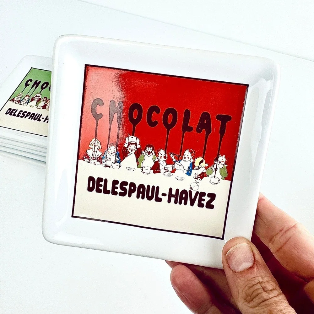 Pottery Barn French Cafe Ceramic Coasters Set 6 Chocolat‎ Delespaul Box 2002
